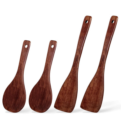 Giantree 4Pcs Wooden Spatulas, Olive Wood Cooking Spatula Wood Spoons for Cooking Long Handle Non-Stick Wooden Spatula for Kitchen, Restaurant Wok Pan Tableware