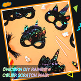 30 Pcs Unicorn Scratch Mask Rainbow Paper Art Mask, Wooden Stylus and Elastic Bands Scratchboard Party Dress up Costumes for Unicorn Party Supplies Sabary