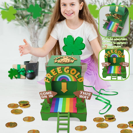 OFIHIDO Leprechaun Trap Kit for Kids,Wood DIY Craft Catch a Leprechaun Trap Kit for Kids Classroom Activity,St. Partrick Day Decorations Party Supplies OFIHIDO