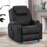 WISHDEER Power Recliner Chair with Heat and Massage for Adults - Home Theater Seating with LED Lights,Cup Holders,Side Pocket,USB Port - Recliner Sofa for Living Room(Black, Set of 2) WISHDEER