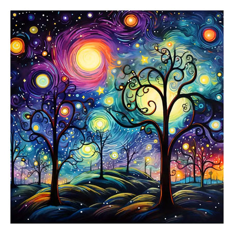 FHBUBPUP Starry Sky Diamond Painting Kits for Adults, Starry Night Scenery Diamond Art Kits for Beginners, 5D DIY Full Drill Round Gem Art, Paint with Diamond Beads Craft Home Wall Decor 12x12 inch FHBUBPUP