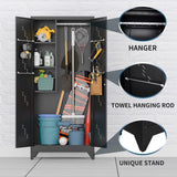 75" Taller Metal Garage Storage Cabinet,Tool Chest, Large Offiice Storage Cabinet wiith Lock Doors, Stainless Steel Bottom Plate with Holes,Utility Room Organization(H75* D16.53*L33.85)(BLACK) ZONLESON