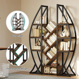 GOOBED Oval Bookshelf, Triple Wide 5 Tier Etagere Bookcase, Industrial Display Shelves Tree Bookshelf for Living Room, Bedroom, Home Office, Rustic Brown GOOBED