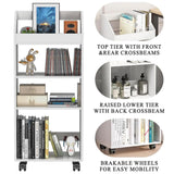 HAYOFAMY 4-Tier Mobile Bookshelf, White Bookcase with Wheels, Rolling File Holder Desk File Book Organizer for Home Office Living Room School HAYOFAMY
