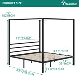 YITAHOME King Size Black Metal Canopy Bed Frame with Headboard and Wooden Slats YITAHOME