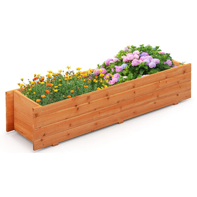 LDAILY Raised Garden Bed, 44" x 11" x 10" Wooden Planter Boxes with Removable Bottom & 2 Drainage Holes, Rectangle Flower Bed Outdoor, Wood Raised Beds for Garden Vegetable Herb