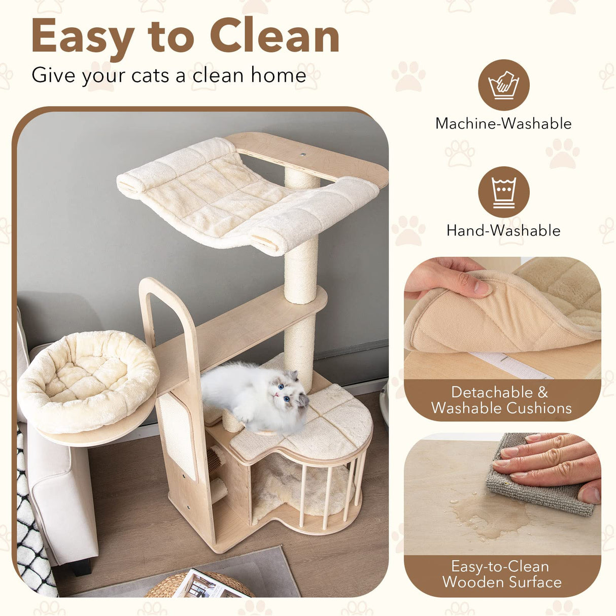 Tangkula Tall Cat Tree for Indoor Cats, 55 Inch Multi-Level Cat Tower Activity Center with Hammock, Cat Condo, Sisal Scratching Posts & Washable Cushions, Wooden Modern Cat Tree Houses for Large Cats Tangkula