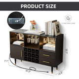 Bar Cabinet and Bar Table - LED Light Charging Station, Buffet Cabinet with Storage, Sideboard Cabinet, Coffee Bar - Ideal for Buffets & Sideboards, Wine and Liquor Cabinet 47 inch Black Svimi