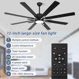 YYEHON 72 Inch Modern Ceiling Fan with Lights & Remote, Large Chandelier Ceiling Fan for Living Room, Patio, Farmhouse, 8 Blades & 9 Lights, 6-Speed Reversible DC Motor, 3 CCT, Black YYEHON