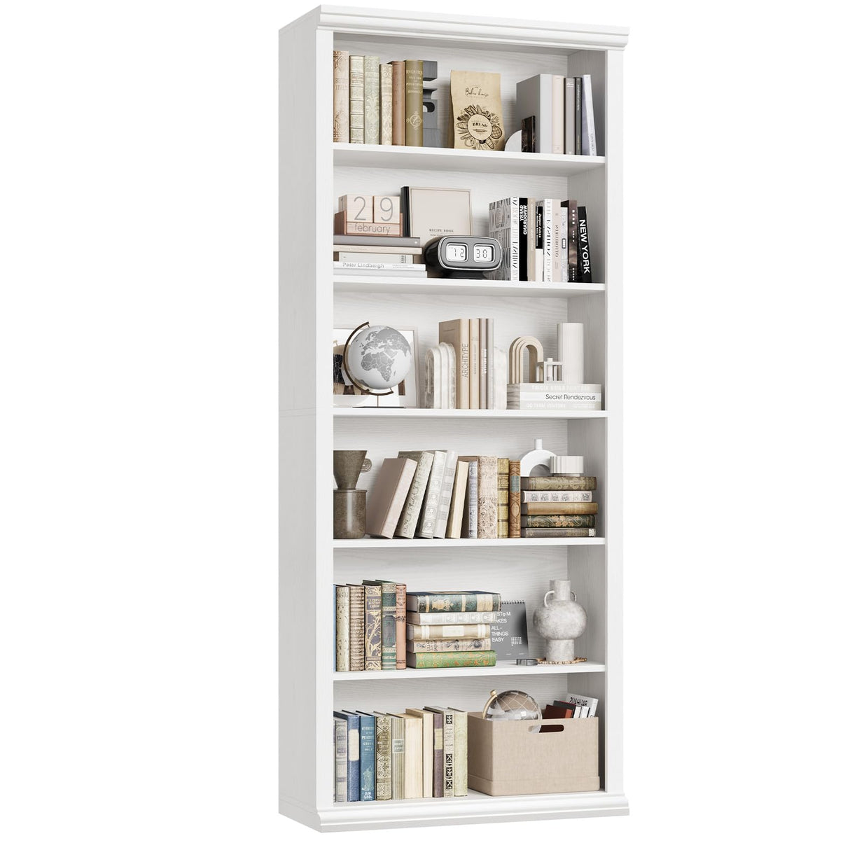 Rresyet Bookcase and Bookshelves, 28" W Tall Bookshelf with Elegant Design, 6 Tiers Spacious Book Storage, Freestanding Book Organizer, Display Library Shelf for Home Office, Living Room & Study Room Rresyet