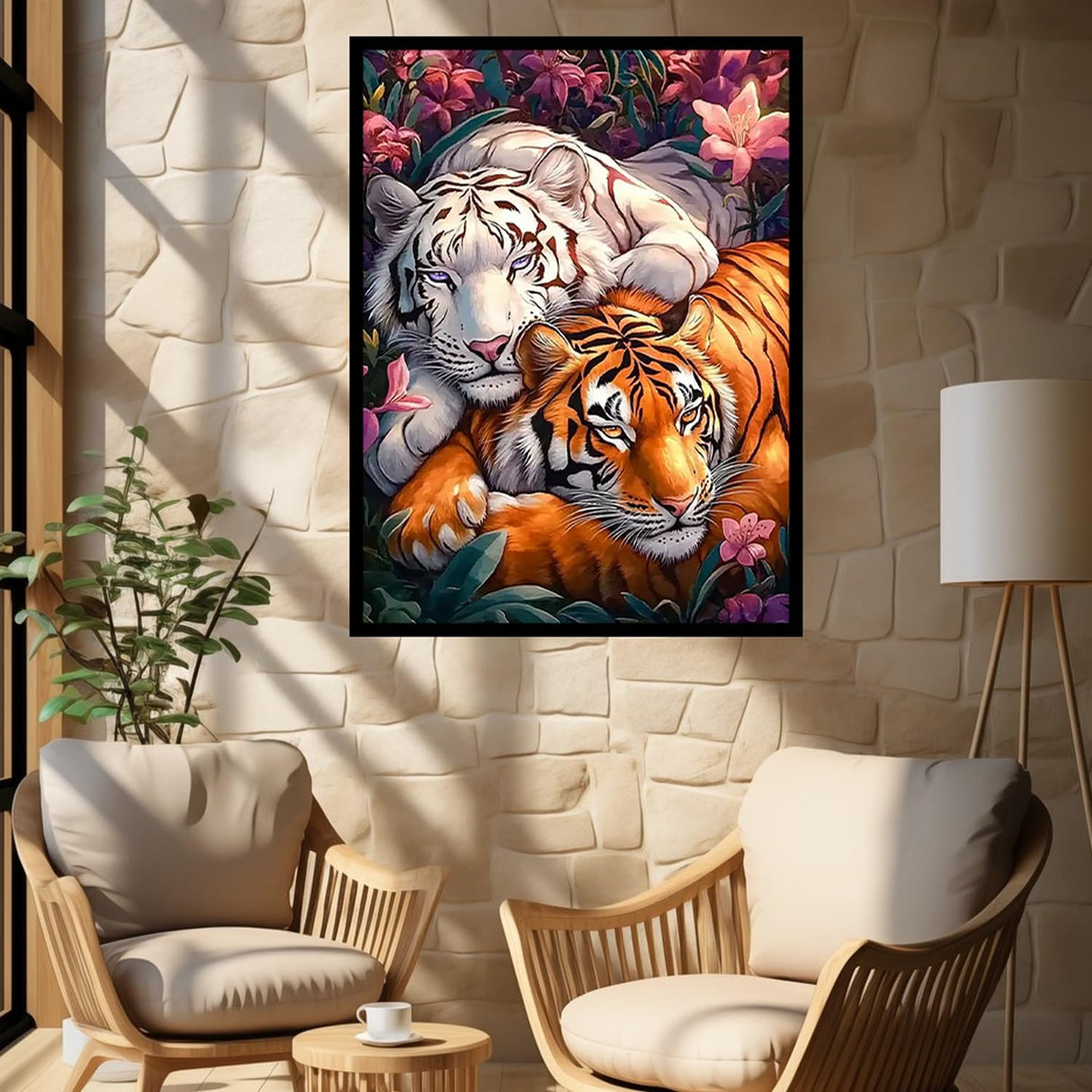 CHWGLFGG 5D Diamond Art Kits for Adults Beginners, Two Tigers Diamond Painting Kits, DIY Full Round Drill Paint by Diamonds Dot Gem Art for Adults, Home Wall Decor 12x 16 Inch CHWGLFGG