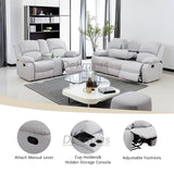 Dekmxas Living Room Furniture Sets 2PCS Fabric Recliner Sofa Set Modern Loveseat Couch Set Manual Reclining Sofa Set with Cup Holders/Storage Console for Living Room/Rv Car (Grey White, Sofa+Loveseat) Dekmxas