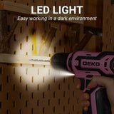 Cordless Drill：DEKOPRO 12V Power Drill Set with Pink Electric Drill with Tool Set Gift Box, Pink Drill Set for Women DEKOPRO