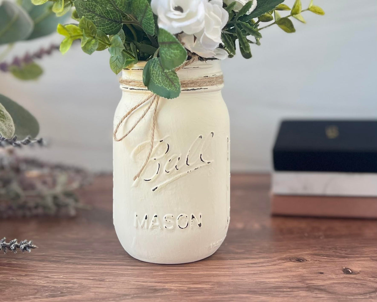 Painted Mason Jar Centerpieces for Tables, Rustic Mason Jars for Wedding Centerpieces Flowers, Choose Quantity & Color, Artificial Flowers are Optional, Rustic Bridal Shower Flower Centerpieces Boho Viva's Flower Shop