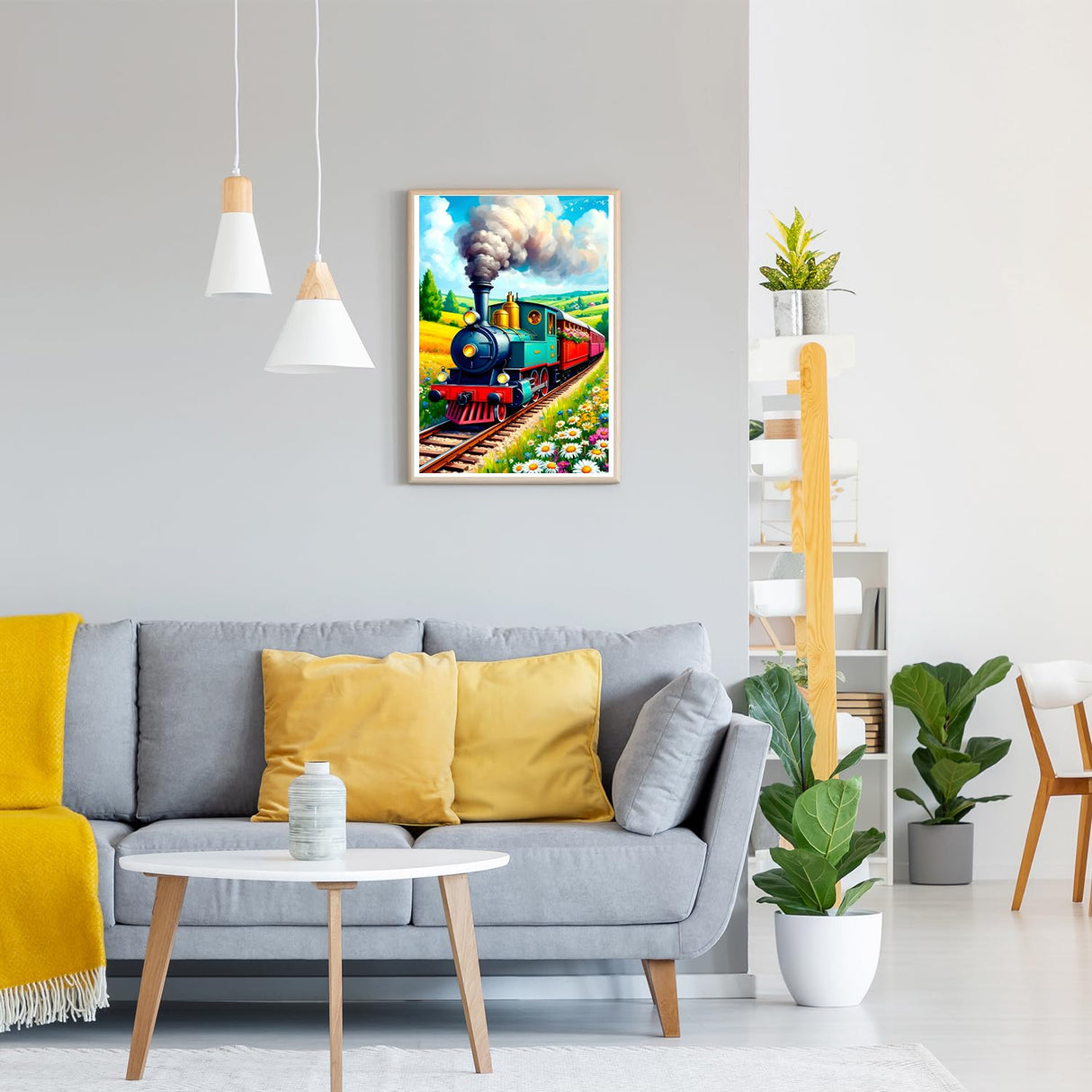 GDYEEH DIY Train 5D Diamond Art Kits, Round Full Drill Sparkling Wildflowers Diamond Painting Picture, Steam Train Painting by Numbers Art Kits for Adults Beginners Home Wall Decor 12x16 inch GDYEEH