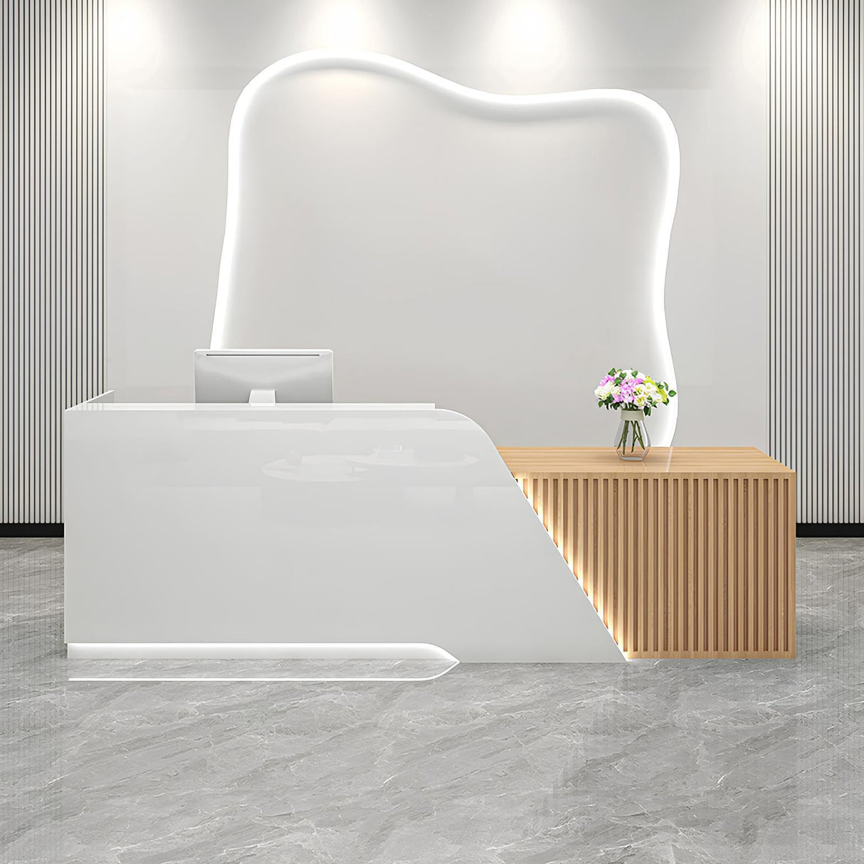 Salon Reception Desk with Counter Modern Front Desk Reception Counter with Lockable Drawer & Light Strip for Clothing Store Beauty Salon - Pretty Easy to Install Generic