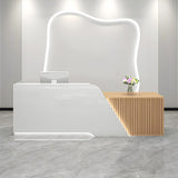 Salon Reception Desk with Counter Modern Front Desk Reception Counter with Lockable Drawer & Light Strip for Clothing Store Beauty Salon - Pretty Easy to Install Generic