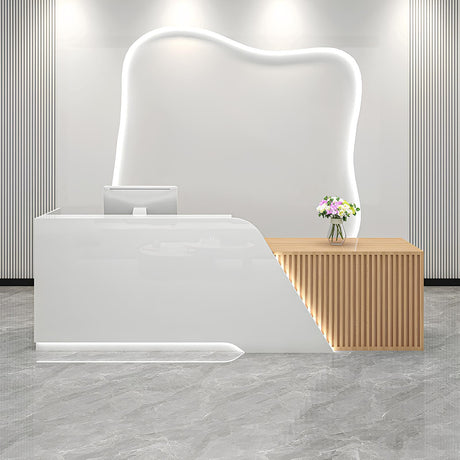 Salon Reception Desk with Counter Modern Front Desk Reception Counter with Lockable Drawer & Light Strip for Clothing Store Beauty Salon - Pretty Easy to Install Generic