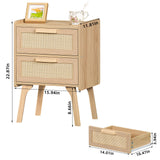 Lerliuo Rattan Nightstand, Boho Night Stand with 2 Drawers, Cane Accent Side End Table, Bedside Table with Solid Wood Legs for Bedroom, Dorm and Small Spaces (Natural) Lerliuo