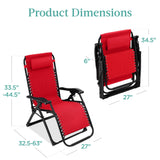 Best Choice Products Oversized Zero Gravity Chair, Folding Outdoor Patio Recliner, XL Anti Gravity Lounger w/Removable Cushion, Cup Holder, Side Tray, 350lb Capacity - Crimson Red Best Choice Products