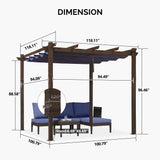 PURPLE LEAF Pergola 10' X 10' Outdoor Retractable Metal Pergola with Canopy Patio Pergola with Shade Cover for Garden Yard Pavilion Grill Modern Pergola for Beach Deck Gazebo, Navy Blue PURPLE LEAF