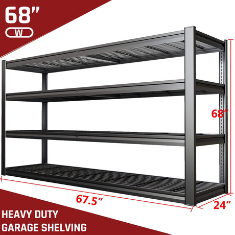 PMKES 68" W Garage Shelving Unit, 68" W x 24" D x 68" H, Heavy Duty Garage Storage Shelves, 4 Tier Storage Rack Shelf, Industrial Adjustable Shelves for Basement Warehouse PMKES