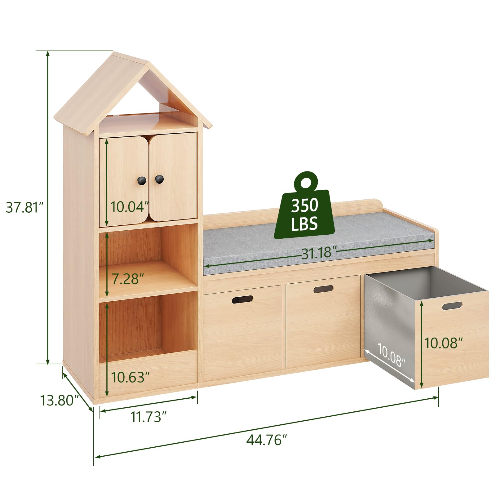 Halitaa Oak Castle Kids Bookcase with Reading Nook and Toy Storage Organiser - WoodArtSupply