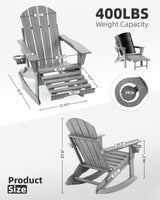 Serique 4-in-1 Multifunctional Folding Adirondack Rocking Chair, Patio Chair with Retractable Ottoman, Outdoor Chair Wood Texture, Lawn Chair for Porch, Backyard, Pool(Grey) Serique