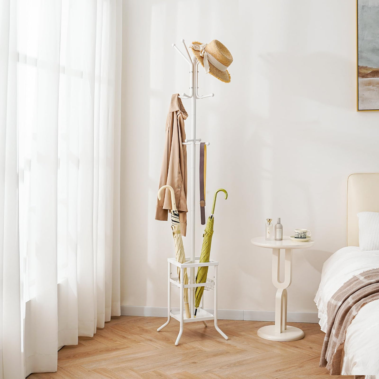 Yoobure Coat Rack Freestanding, Coat Tree with Umbrella Holder, Metal Coat Rack Stand with 12 Hooks, Modern Coat Hanger Stand for Entryway, Purse Rack Hat Rack Stand for Living Room Bedroom Office Yoobure