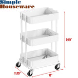 Simple Houseware 3-Tier Compact Utility Rolling Cart, Low 24” Height Fits Under Desk, Space-Saving Storage for Home Office, Dining Room, or Kitchen, White Simple Houseware