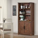 Joaxswe 70in Tall Bookshelf 5 Tier Bookcase with Barn Doors and Adjustable Shelves, Brown Farmhouse Book Shelf with Storage Cabinet, Wood Freestanding Display Bookshelves for Bedroom, Living Room Joaxswe