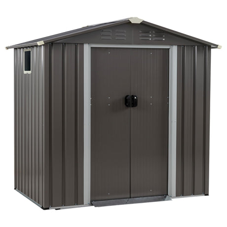 JYQAQA 6x4 FT Outdoor Garden Storage Shed,Waterproof Metal Garden Sheds with Lockable Double Door,Weather Resistant Steel Tool Storage House Shed forPatio,Lawn Gray JY QAQA PET