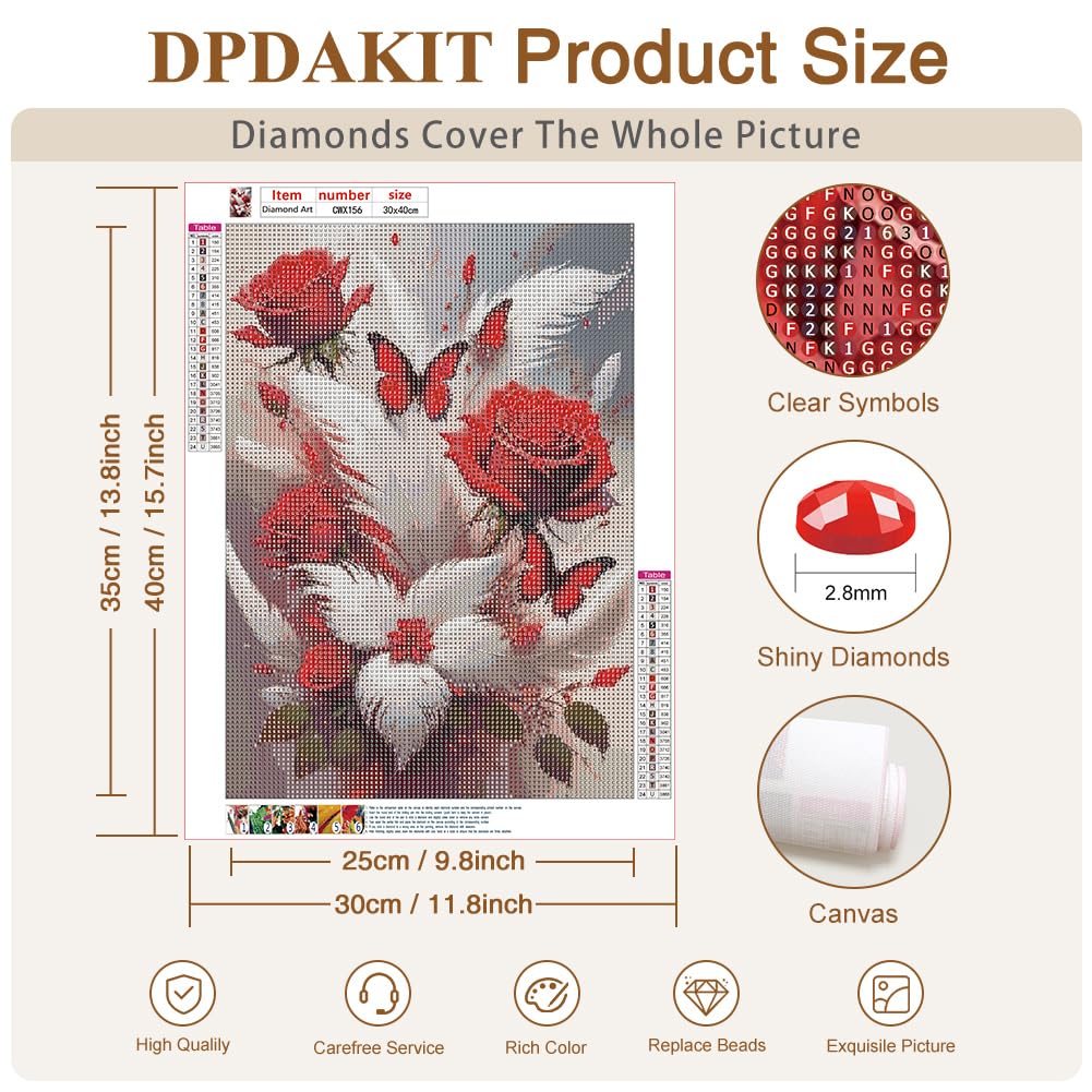 DPDAKIT Rose Diamond Art Kits for Adults, Diamond Painting Kits for Beginner, 5D DIY Round Full Gem Art Crafts for Home Wall Decor Gift, 12x16inch DPDAKIT