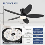 Surtime 42" Ceiling Fans with Lights-Low Profile Ceiling Fan with Light and Remote/APP Control,Flush Mount,DC Reversible,LED Dimmable Black Ceiling Fans for Bedroom,Indoor/Outdoor Patio Use Surtime