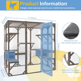 Ketive Outdoor Catio Cat Enclosure, Large Cat House with Multi-Level Platforms, Waterproof Roof, and Pull-Out Tray (71.45" L x 36.61" W x 70.86" H) ketive