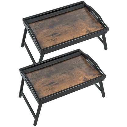 2 Pack Bed Tray Table Breakfast Trays Serving Tray Bamboo Bed Laptap Floding Legs with Handles and Phone Holders