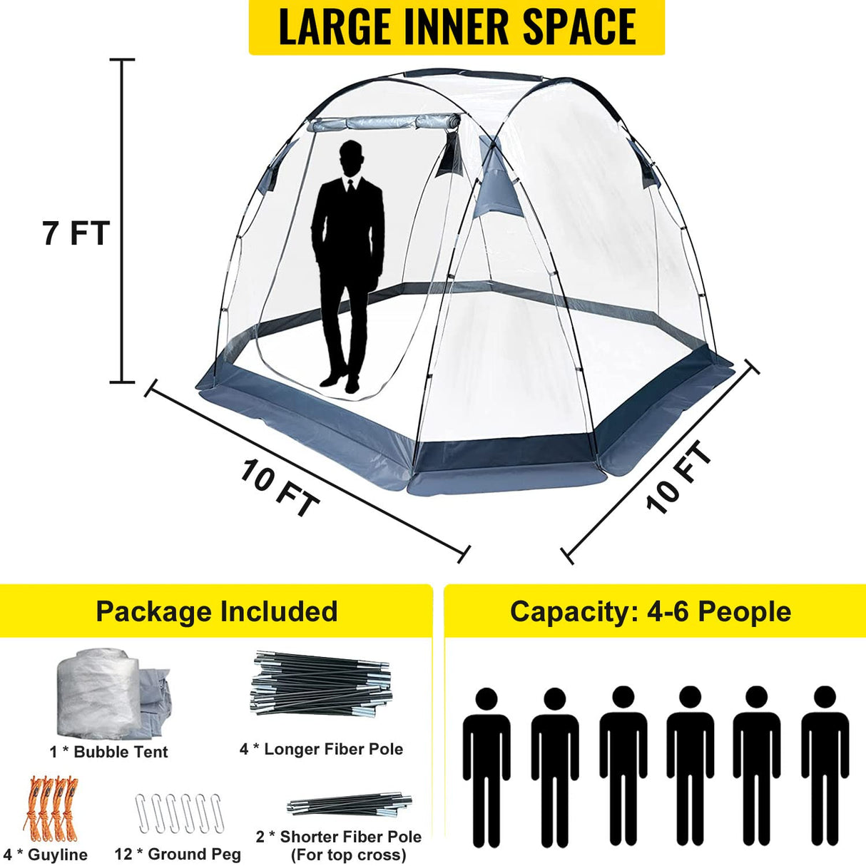 Clear Bubble Tent, ZXPLO 4-6 Person Gazebo Screen House Room, 10'x10' Sports Tent, Weather Proof Cold Protection Tent for Sports, Outdoor, Backyard, Patios ZXPLO