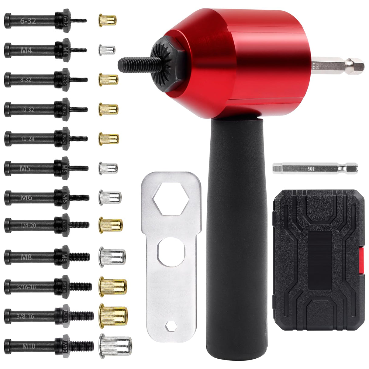 YUZES Rivet Nut Tool Drill Adapter Kit, Labor-Saving Rivet Nut Gun Cordless with 12 Mandrels and 260 PCS Rivet Nuts, Rivnut Tool Kit for Nutsert, Cars, Metalwork, Home Improvement, DIY - 30 Series YUZES