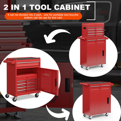 AirWire 5-Drawer Tool Chest, Rolling Tool Storage Cabinet with Detachable Top Tool Box, Enhanced Packaging, Metal Tool Cart for Garage Workshop, Red