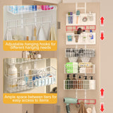 Hongtamoya Adjustable Over The Door Organizer - Hair Dryer Holder, Hanging Door Organizer with 8 Pockets 3 Metal Baskets 6 Hook, Behind Door Organizers and Storage for Bathroom Closet Cabinet Bedroom Hongtamoya