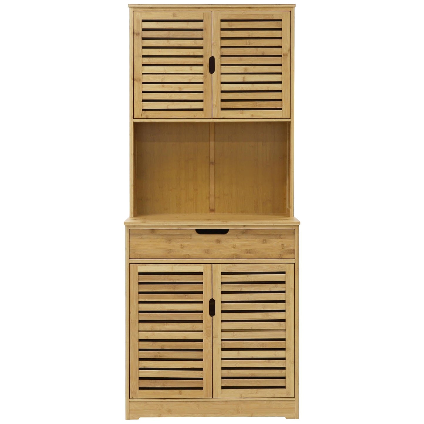 Yardenaler 72" Kitchen Pantry Cabinet Bamboo with Microwave Stand, Freestanding Storage Cabinet with Shelves, Drawers and Doors for Kitchen, Dining Room and Living Room, Natural - WoodArtSupply