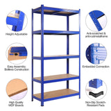 Wefrib Heavy Duty Shelf - Garage Shelving Units with 5 Tier Shelves Heavy Duty Rack with a max Load of 1900lbs for Garages, Sheds, Warehouses, Workshops (Blue, L) Wefrib