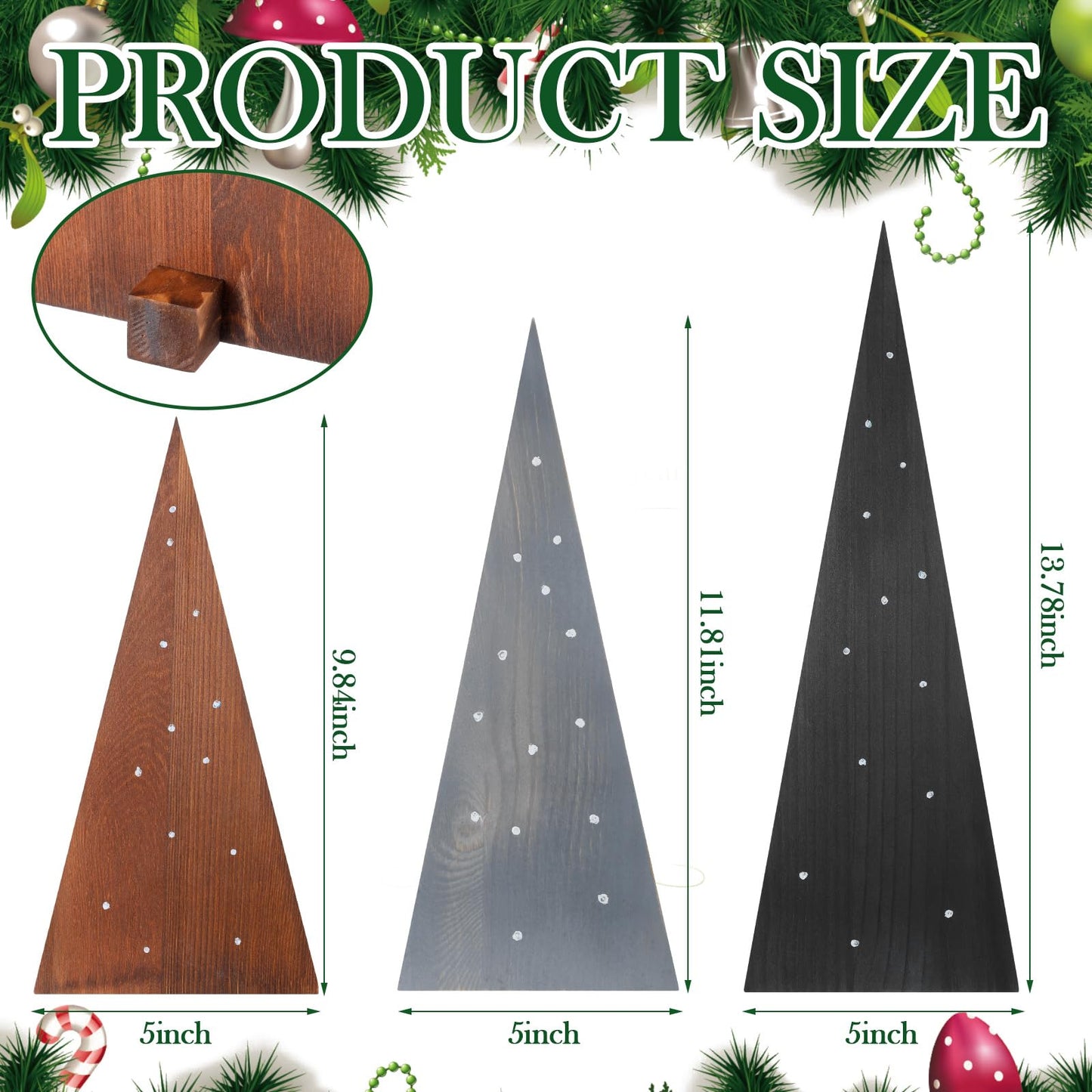 3 Pcs Large Wooden Christmas Trees Tabletop Decorations Minimalist Standing Rustic Wooden Trees Centerpieces Table Signs for Tables Farmhouse Xmas Decor for Home, 10/12/14 inches