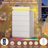 HAUOMS Tall 5 Drawer Dresser with LED Light, White Modern Chest of Drawers for Bedroom,Closet Dressers with Drawers for Living Room, Entryway, Hallway HAUOMS