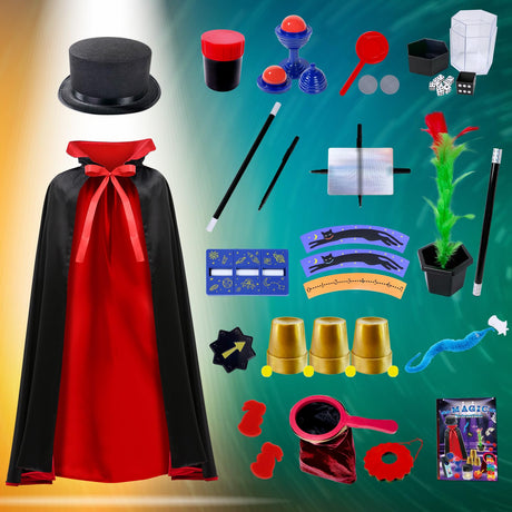 PATIFEED Kids Magic Kit, Magician Costume for Pretend Play, Magic Set with Instructions for Each Trick for Kids Ages 6 7 8 9 10 11 12 PATIFEED