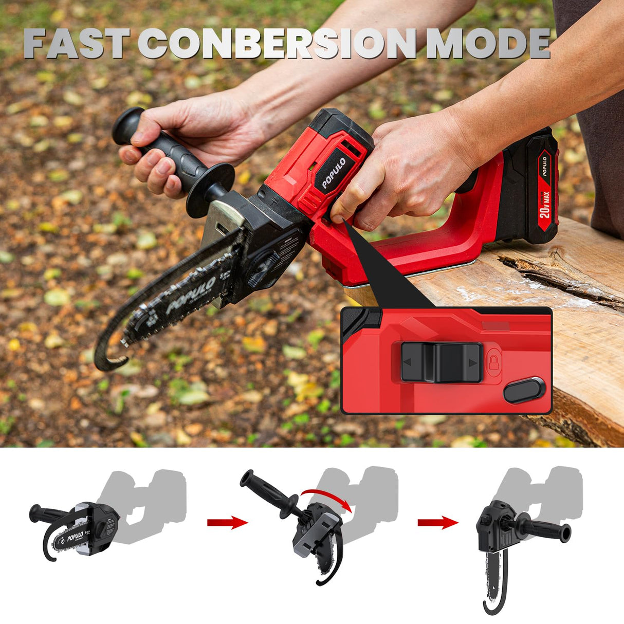 POPULO Brushless Multi-Purpose Saw - 20V 5" ChainSaw, Perfect for Woodworking Enthusiasts | Includes Fence, Riving Knife, and Quick-Tightening Chain populo