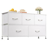 WLIVE Dresser for Bedroom with 5 Drawers, Wide Chest of Drawers, Fabric Dresser, Storage Organization Unit with Fabric Bins for Closet, Living Room, Hallway, White WLIVE