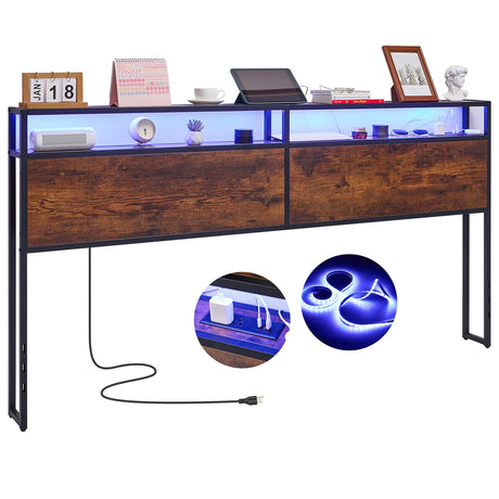 TROOPVILLE King Size LED Headboard with Storage and USB Ports TROOPVILLE