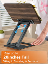 Tounee Book Stand, Telescopic Book Holder Stand, Adjustable Height Pull Out Design Ergonomic Cookbook Stand with Elastic Page Clips Fits All Books (Gray) tounee
