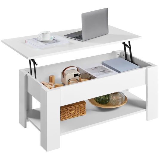 Yaheetech Lift Top Coffee Table w/Hidden Storage Compartment and Storage Shelf - Lift Tabletop for Living Room Reception Room, White